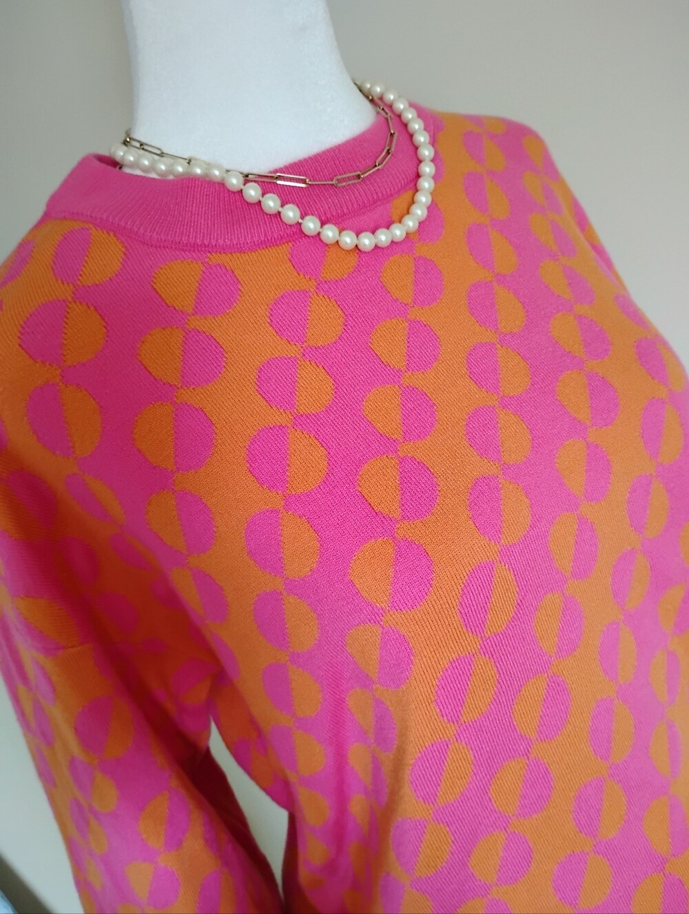 Cherie Collette Graphic Print Pink Orange Crewneck Sweater Dopamine Size Large - Picture 6 of 12